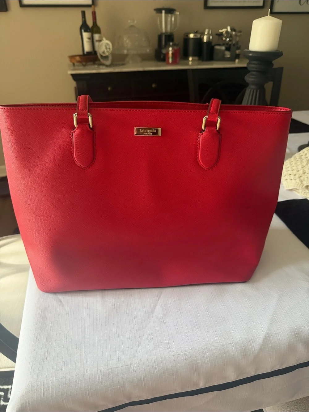 kate spade Red Saffiano Tote with Gold Hardware
